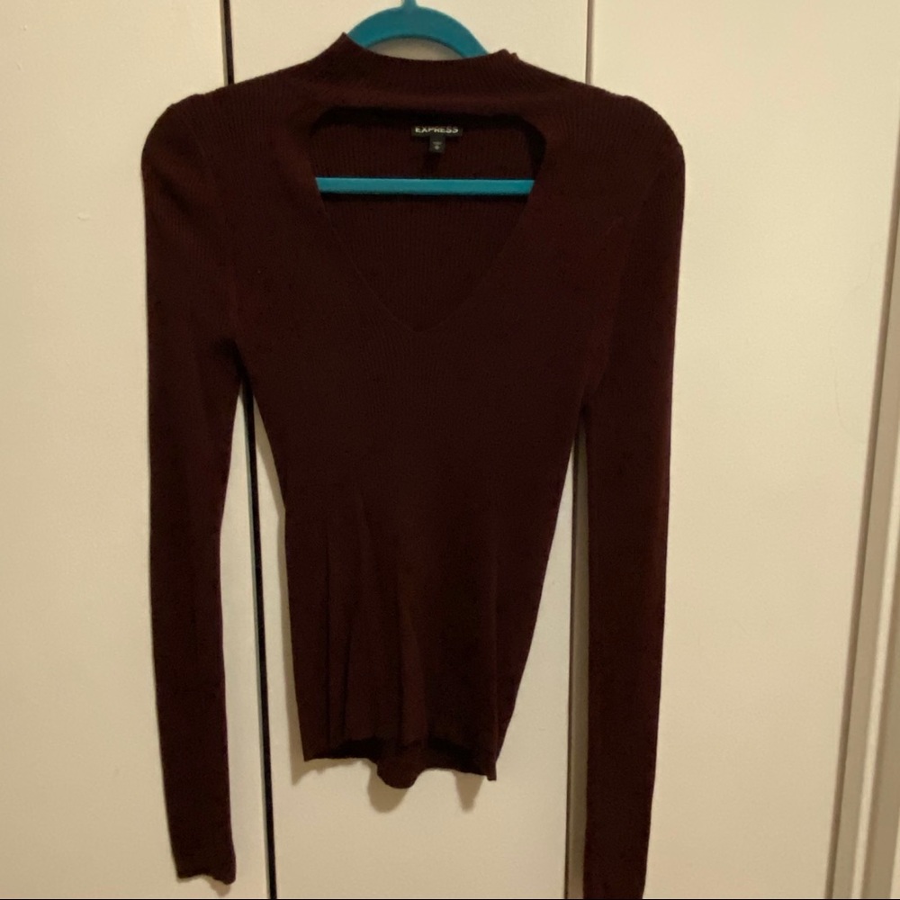 Express keyhole front burgundy long sleeve